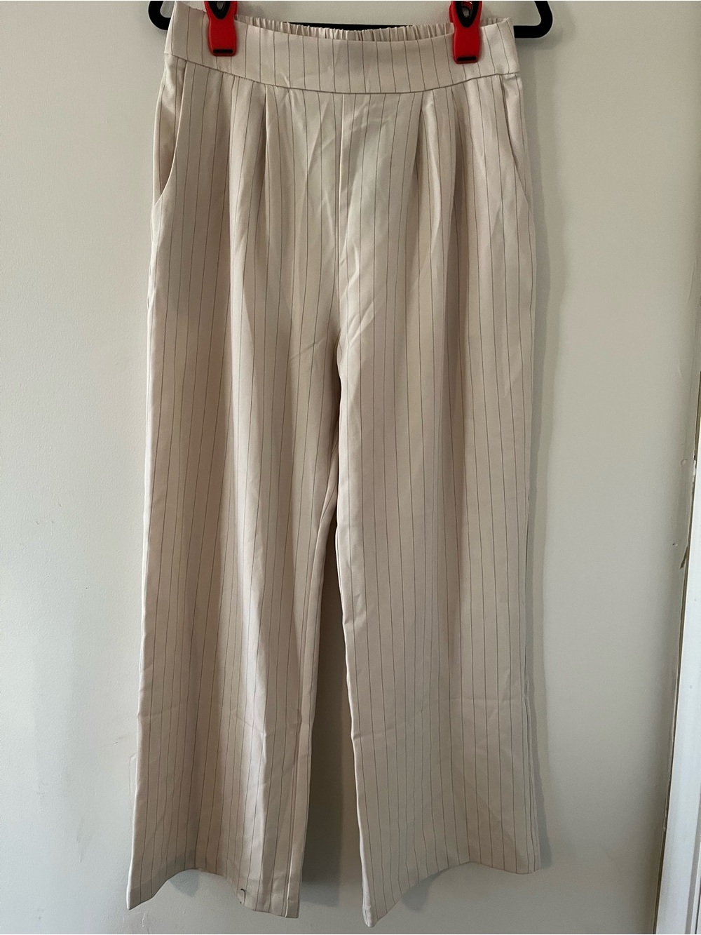 NWT Cream Pinstripe Wide Leg Trouser Pants Large Quiet Luxury Office